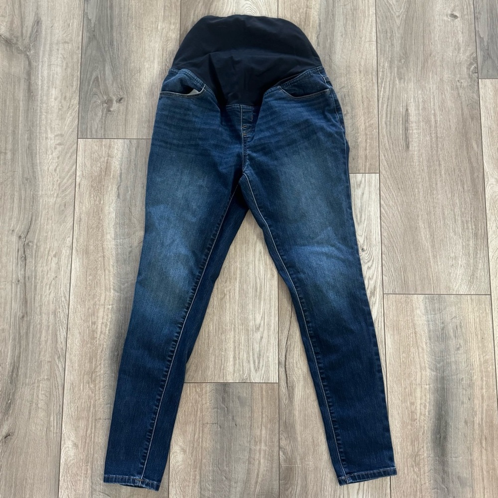 Maternity Dark Blue Skinny Jeans With Stretch Belly Panel